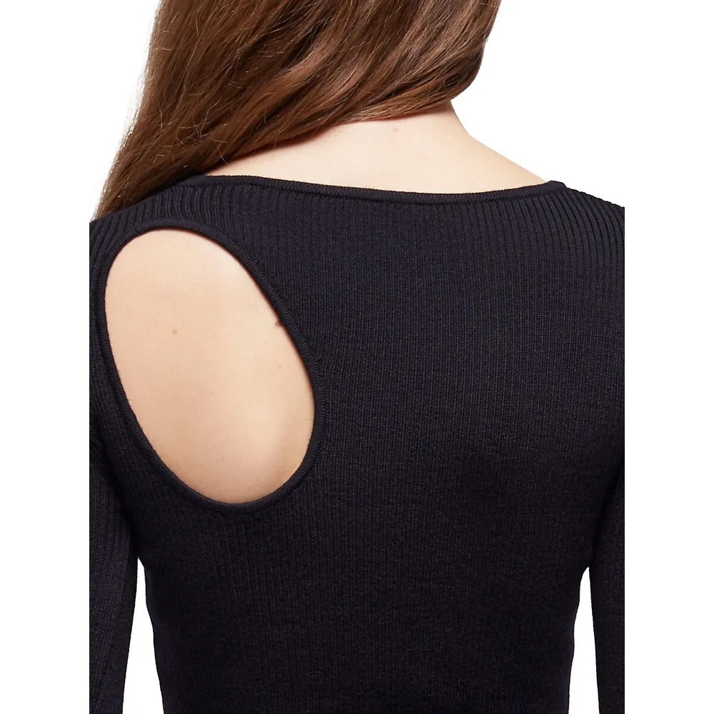 The Kooples Rib-Knit Merino Wool Cutout Mini Bodycon Dress - Picture 3 of 5